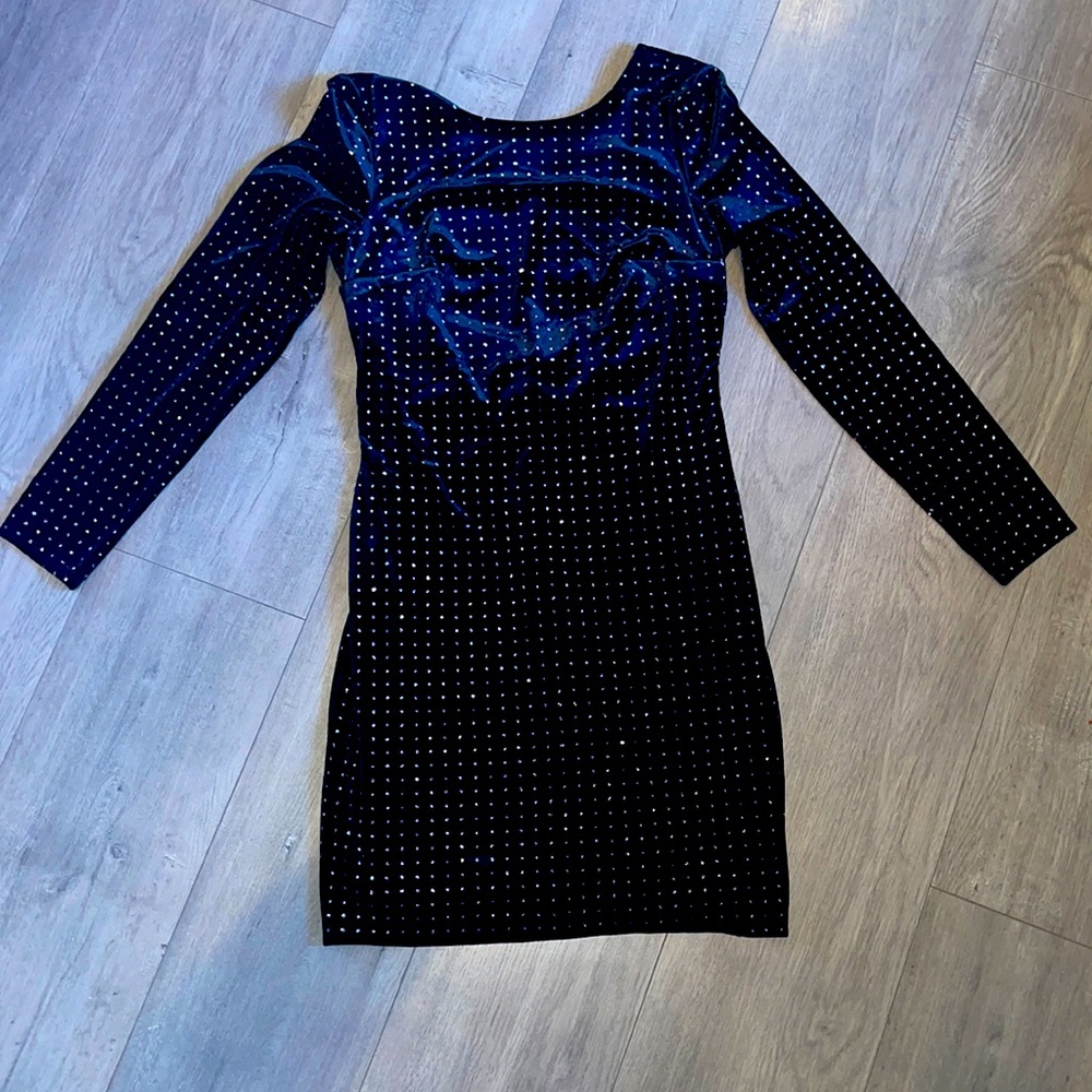 Express Velvet Little Black Dress with Sparkling Details - Picture 2 of 7